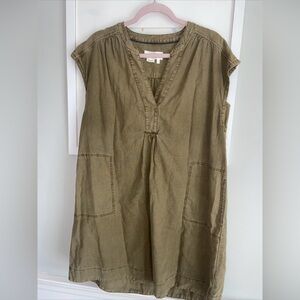 Anthropologie Khaki Green Textured Linen Mini Dress Fabric Small